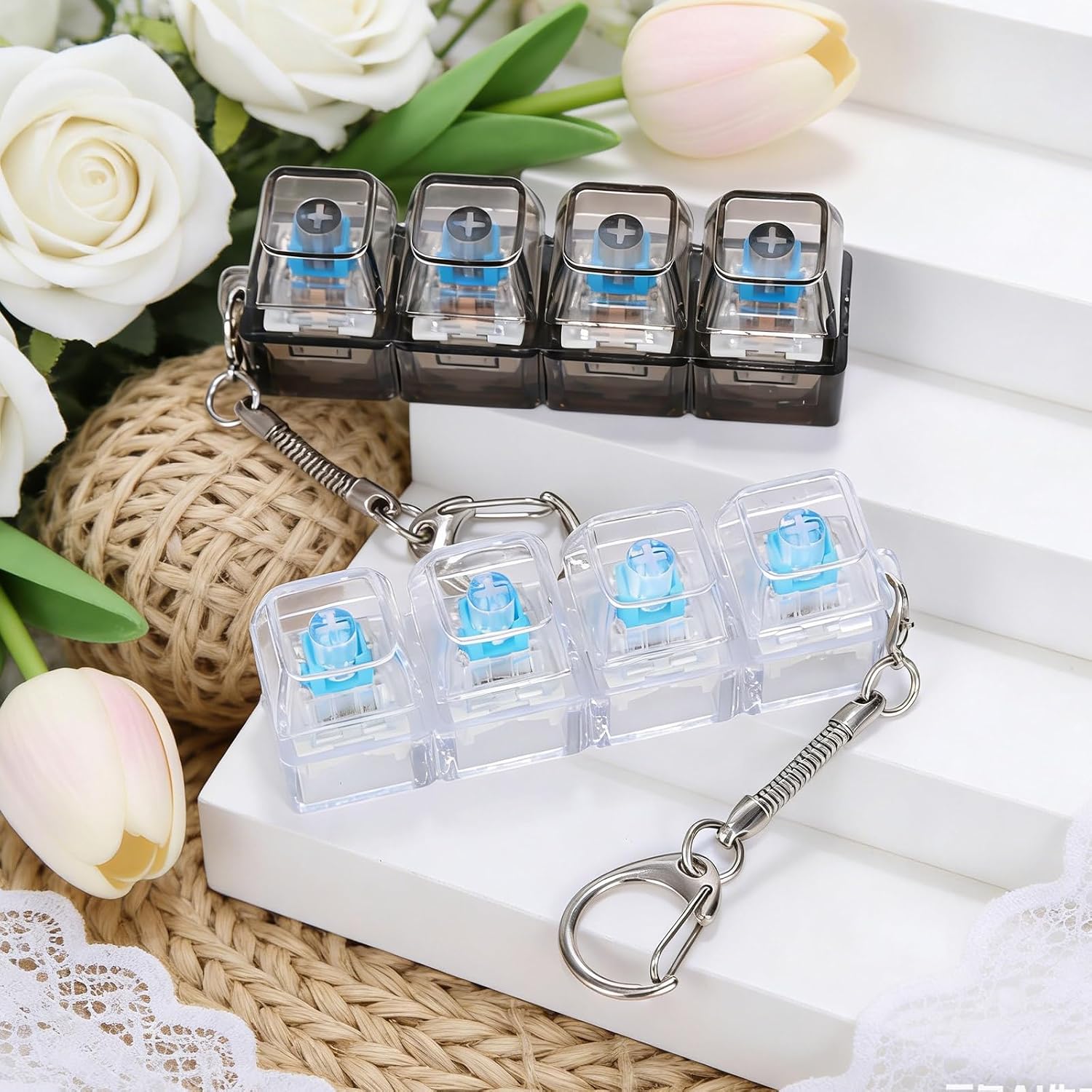 12 Pcs Keyboard Fidget Stress Relief Fidget Clicker Keyboards Set Clear Black Keyboard Decompression Button Stress Relief Gifts for Adults to Relieve Stresses Pass Time Party Favors image 4