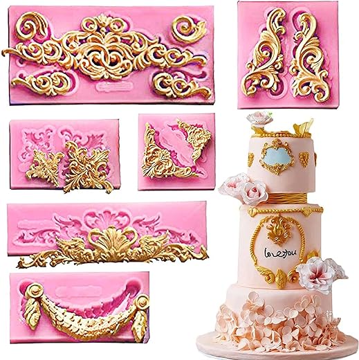 Jubilant Silicone Fondant Mold for Cake Decorating Curlicues Scroll Lace Border Candy Mold for Sugarcraft, Cupcake Topper(Color: Pink)(Set of 6)