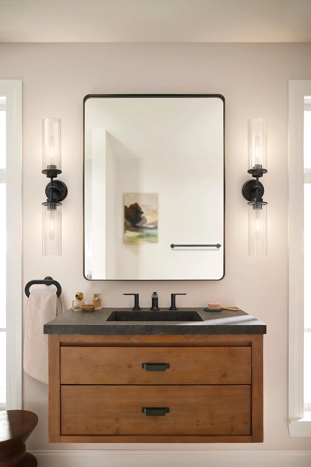 Moen Greenfield Matte Black Wide Hand Towel Ring, Wall Mounted Towel Hanger, YB1786BL