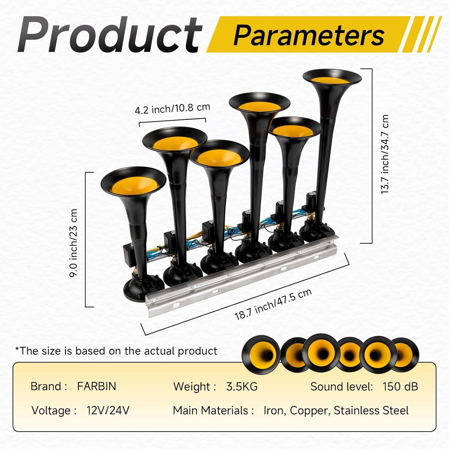 FARBIN Musical Air Horn 36 Melodies 12/24 Volt, Music Horn 178dB, Switchable 36 Songs with Controller for Bus, Truck, Train and Heavy Duty Vehicles