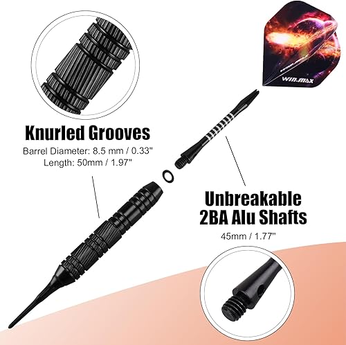 Miniatura 26 de WIN.MAX Juego de dardos de punta de plástico – Juego de dardos de punta suave – 12 piezas de 0.63 oz con 100 puntas de dardos adicionales, 12