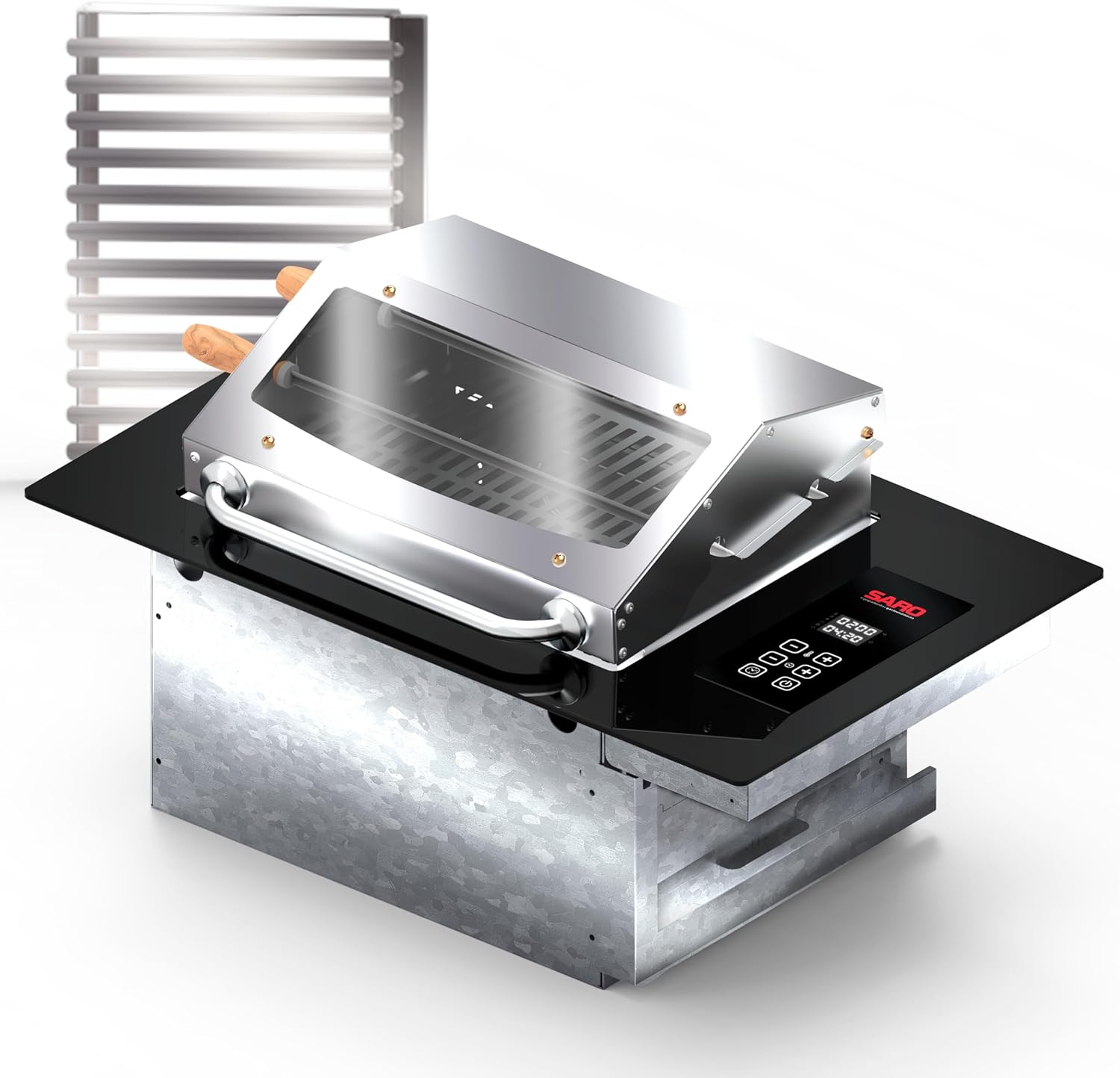 SARO CHED22 Built-In Electric Grill, 220V, Black and Stainless Steel, Digital Control Panel, Smokeless Design, 41x67.5cm Niche Size, with Glass Visor and Dual High-Power Heating