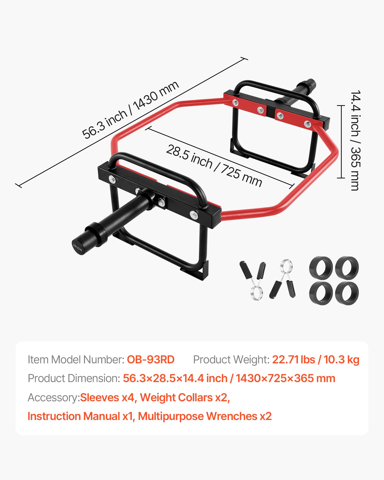 VEVOR Barra Esagonale per Allenamento Fisico per Disco da 5 cm, Trap Bar Capacità di Carico 240 kg, Barra per Allenamento Fitness per Squat, Palestra, Alzate di Spalle, Sollevamento Pesi