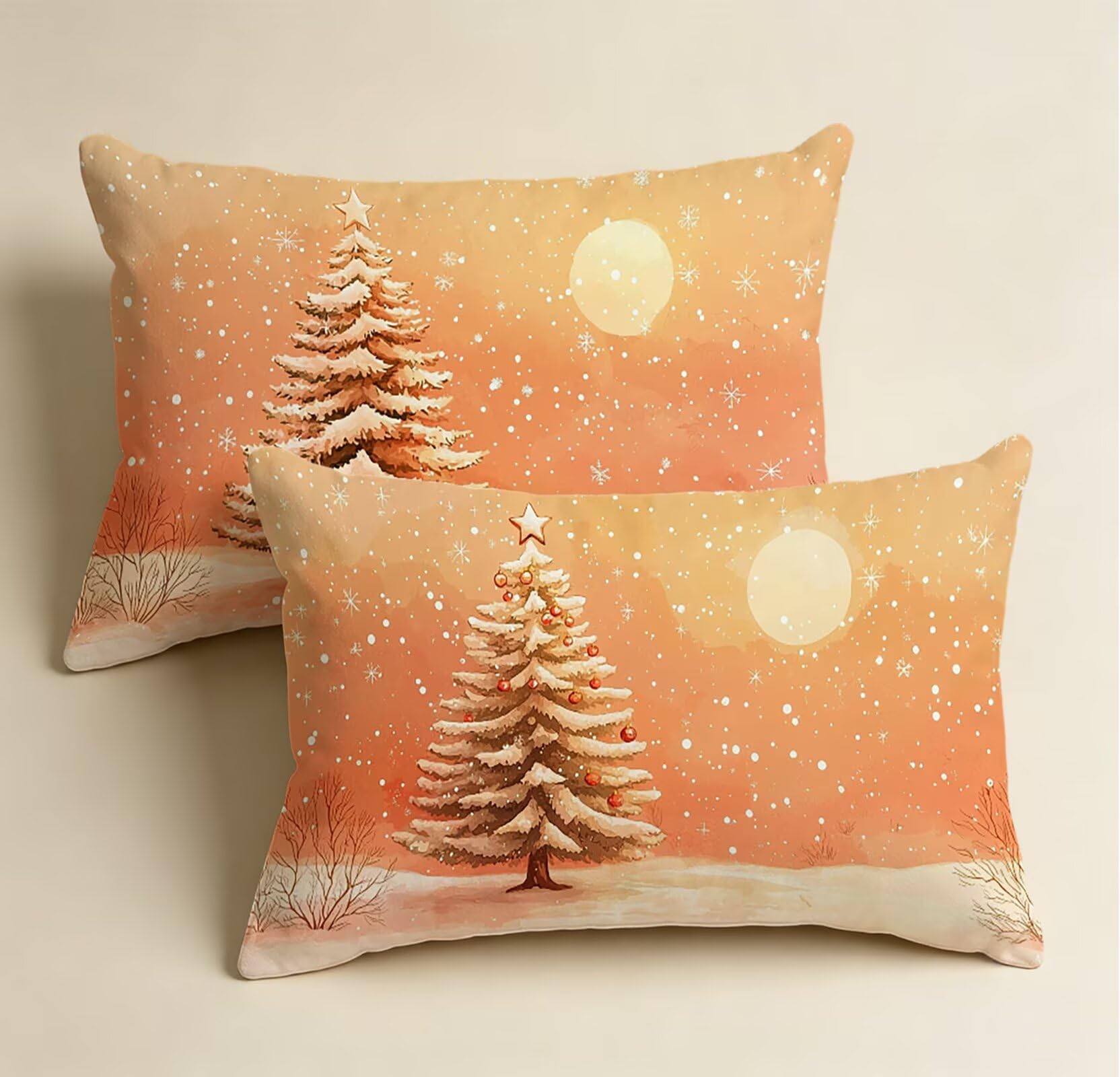 Sonnenuntergang Kissenbezug 60x80 Weihnachtsbaum Kopfkissenbezug 2er Set ,Wohnaccessoires & Deko ,Weich und Atmungsaktiv Samt Stoff mit Verstecktem Reißverschluss für Bett Sofa Kissen Dekokissen-86309