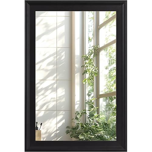 Black Wood Mirror for Bathroom,Rectangle Rustic 24 x 36 inch Vanity Mirror for Wall,Wooden Wall-Mounted Hanging Mirror for Entryway,Bedroom or Living Room