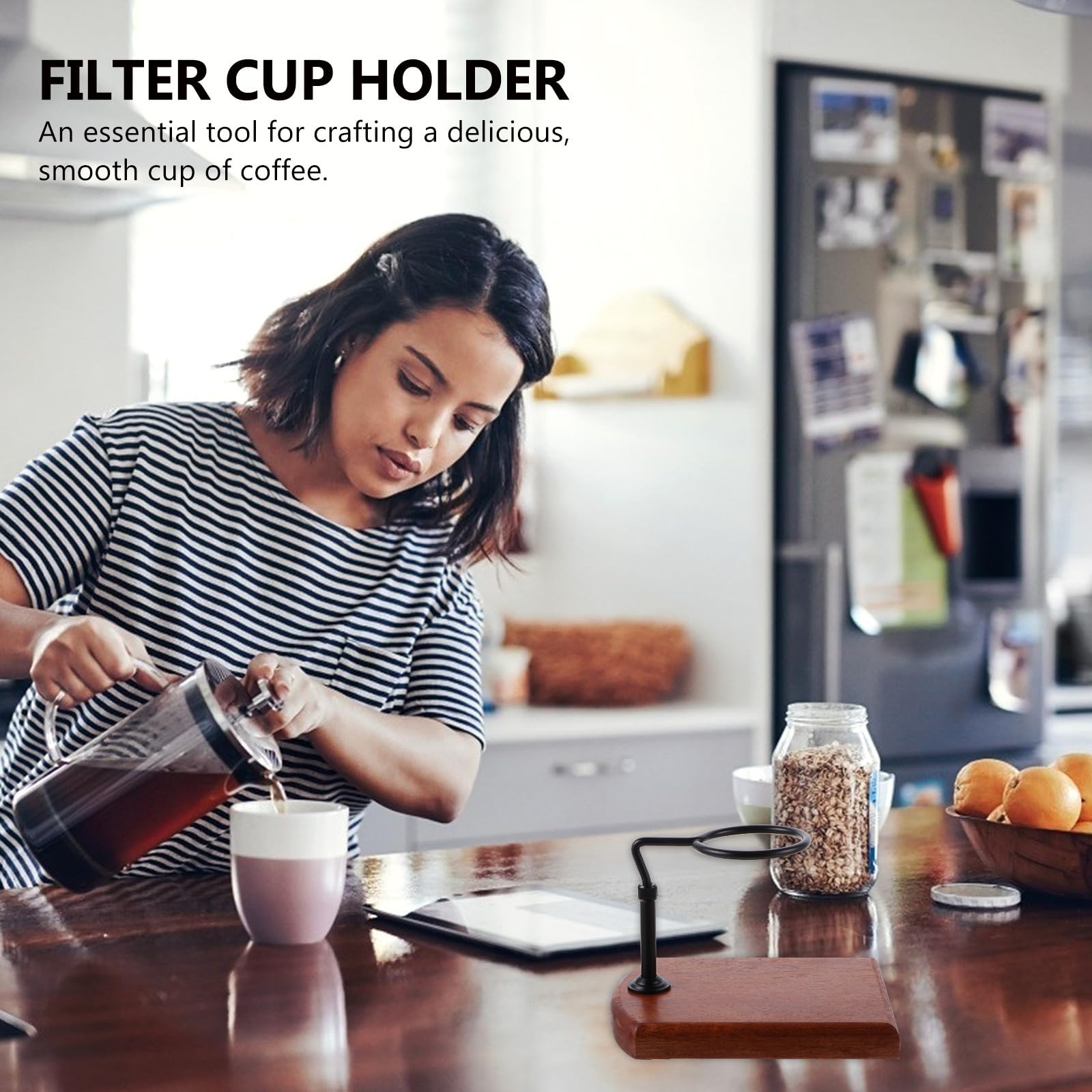 Porte-filtre à Café en Bois, Support Réglable pour Infusion Maison