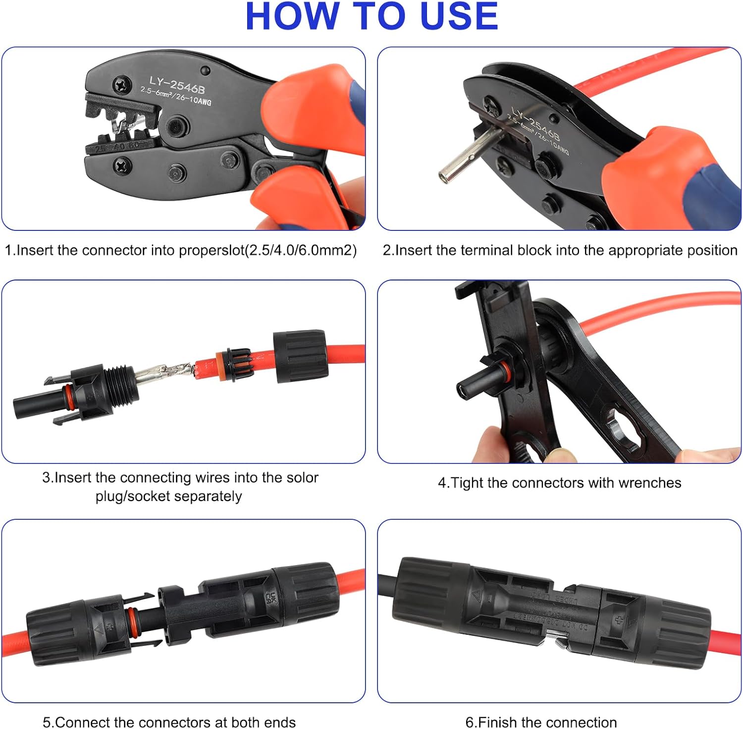 Solar Crimper Tool Kit with Crimper Stripper and 13 Pairs Solar Connectors and 2PCS Spanner Wrench, Crimper Tool for AWG14-10 Solar Panel Cable Wire Assembly and Installation
