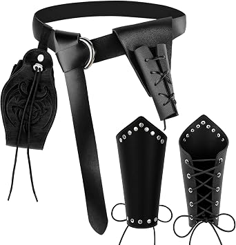 Ren Faire Accessories Set, Renaissance Pirate Belt with Pouch & Bracers