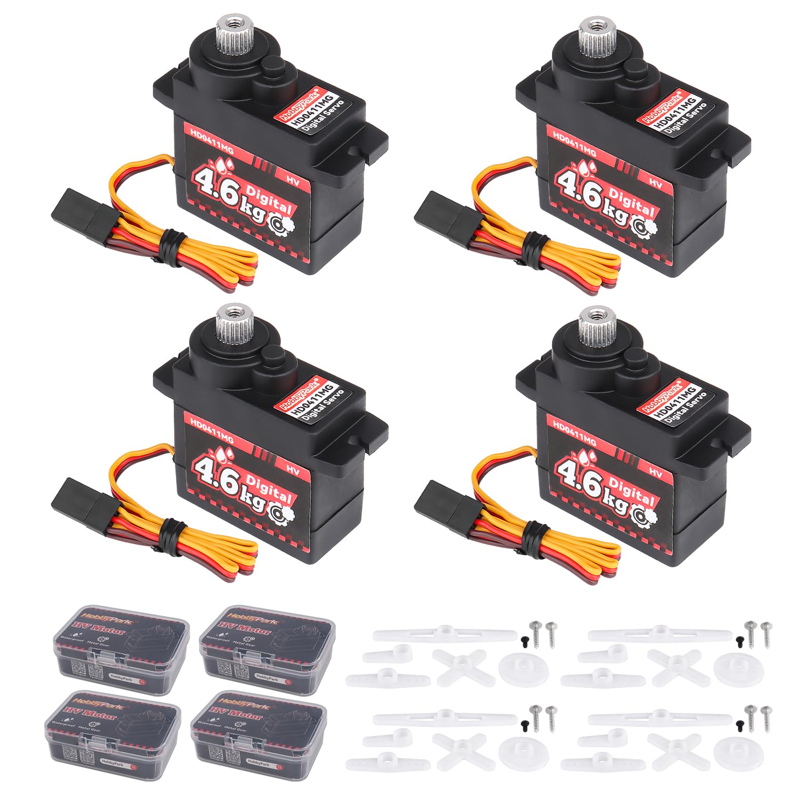HobbyPark Paquete de 4 mini servos de metal impermeables de 12 g para Arduino Servo de 4,6 kg de alto par de torsión digital para 1/24 RC Crawler Car RC Avión RC Barco RC Robótica 5.0V-8.4V de alto