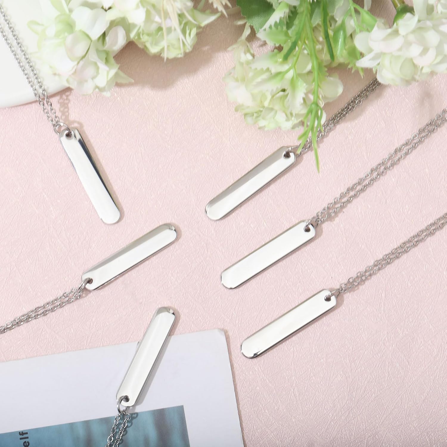 CHGCRAFT 6PCS Stainless Steel Necklace 3D Blank Bars Rectangle Bar Engraving Blanks Charm Necklace Engravable Rectangle Pendants with Chain Blank Bar Pendants for Necklace Jewelry Keychain Making - Image 5