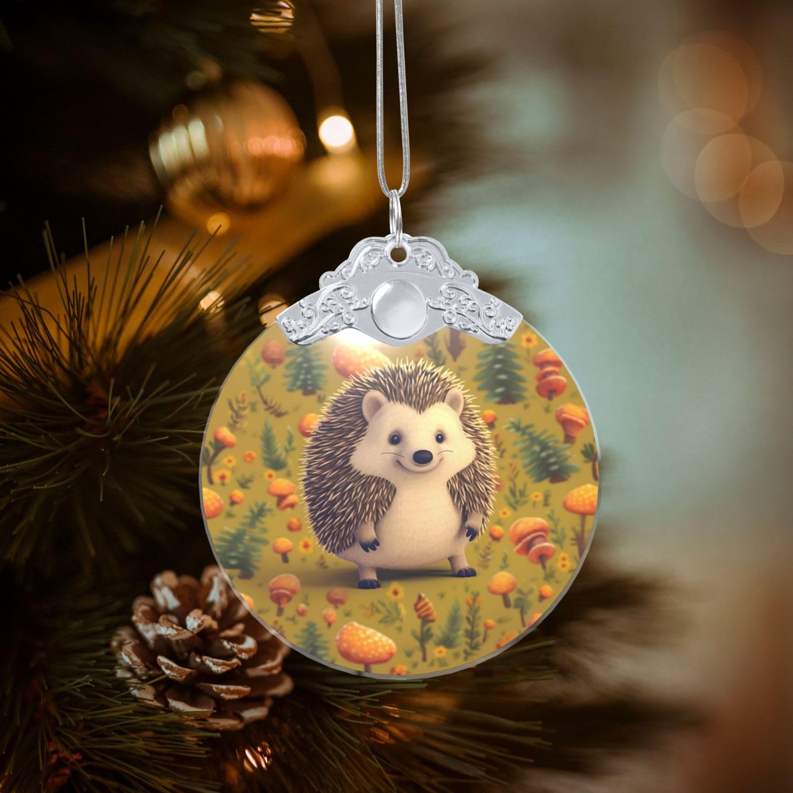 Crystal Christmas Ornaments for Christmas Tree Decoration Hanging Hedgehog Ornament with Gold Ribbon Crafts Round Pendant for Keepsake Gifts Glass Xmas Decor Party Supplies