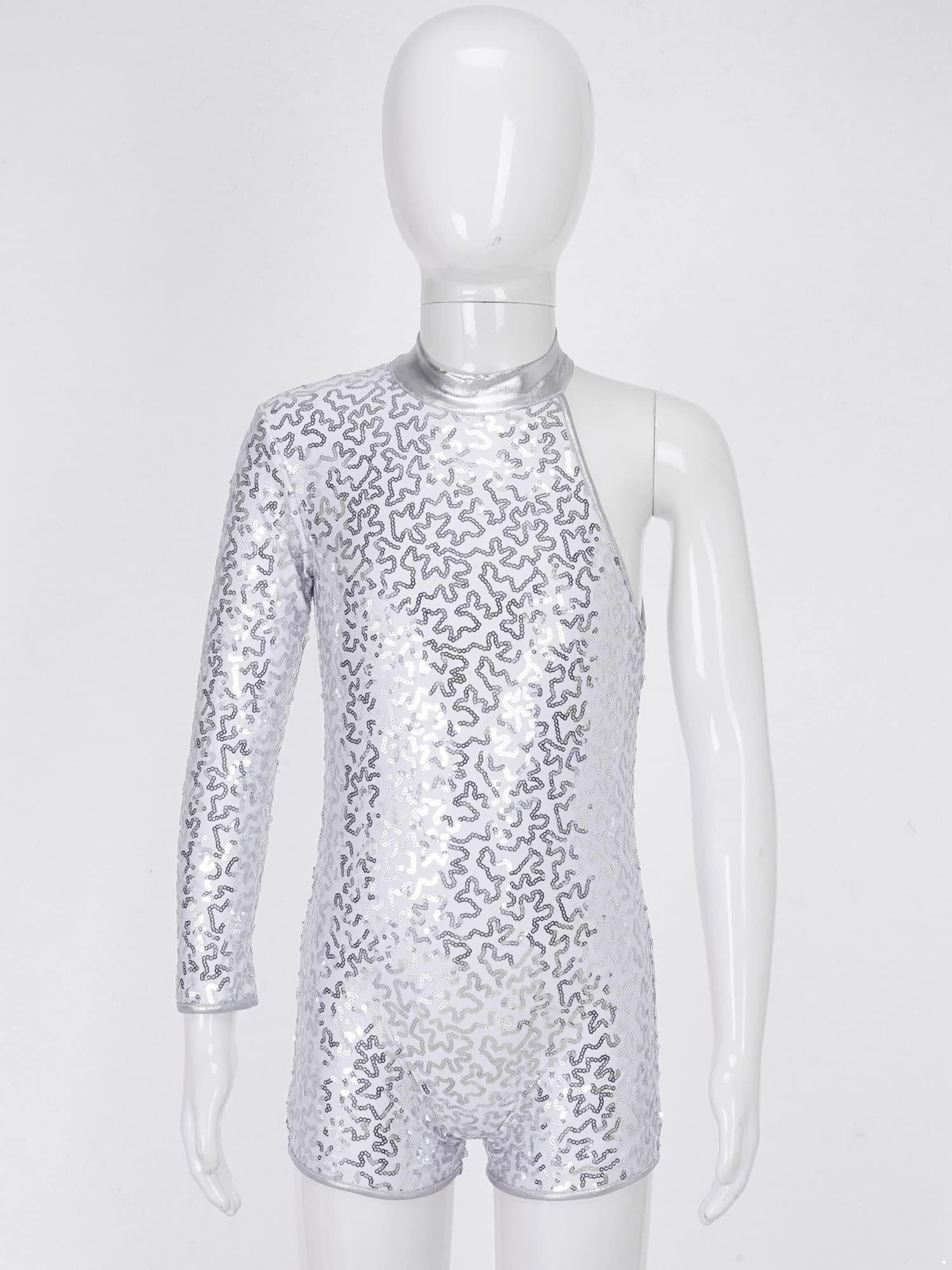 iEFiEL Body da Ballo Latino Monospalla con Paillettes Bambina Body Danza Classica Costume di Danza Moderna Bodysuit da Spettacolo