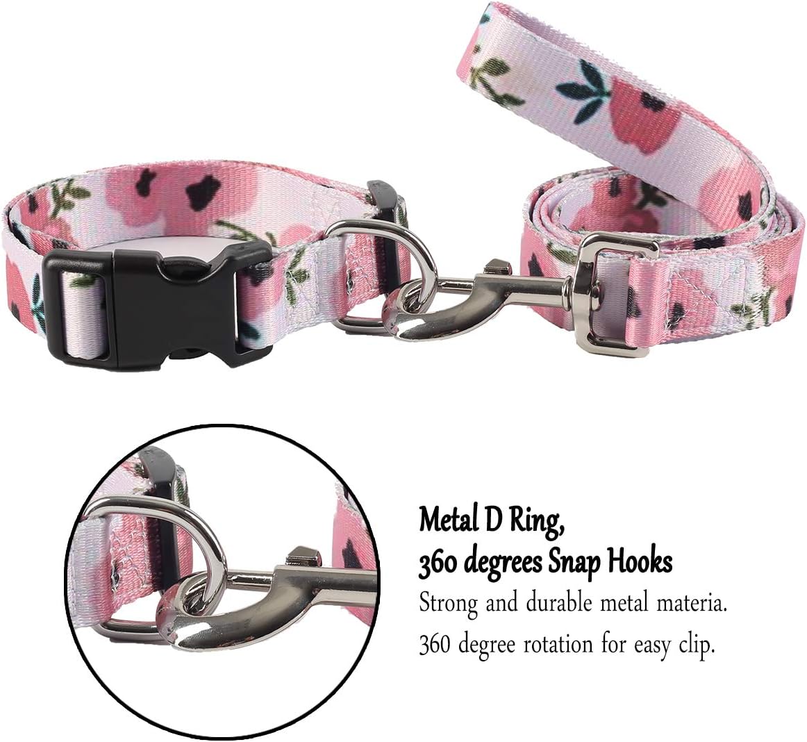 2PCS Floral Dog Collar and Flower Leashes Adsjutable Pet Collars Set Puppy Rose Leashes Set for Small Medium Large Dogs Boys Girls (X-Large)
