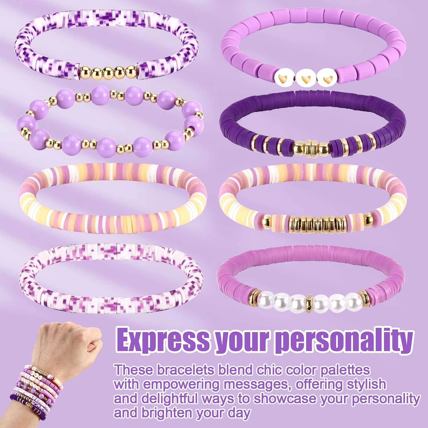 Draupnir Friendship Bracelets Heishi Surfer Clay Bead Bracelets Set Stackable Beaded Preppy Jewelry Bracelets Friendship Boho Y2K Bracelets for Women Teen Girls Party Favors - Image 2