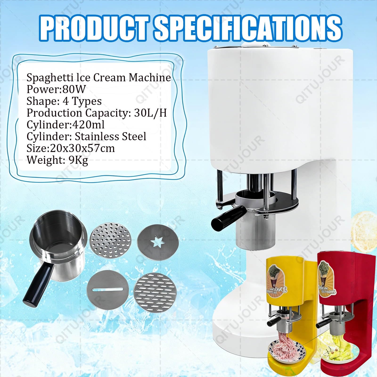 Macchina per Gelato a Forma Di Spaghetti, Con 4 Stampi Intercambiabili, Design Salvaspazio, Funzionamento Con Un Solo Tocco, Facile Da Pulire, Macchina Professionale per Dessert Soft Serve(C)