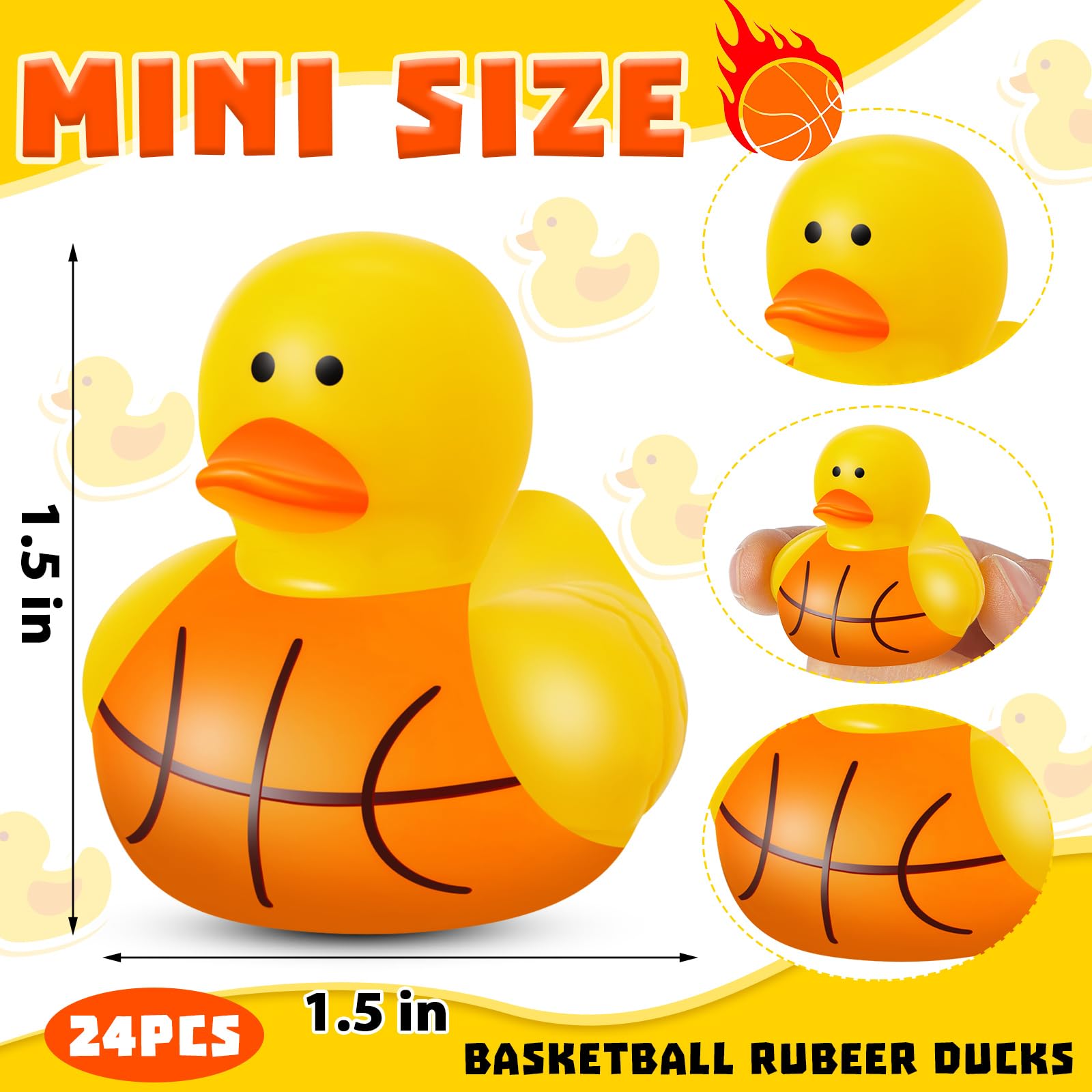 DEEKIN 24 Pieces Basketball Mini Rubber Duckies Bulk Sports Themed Rubber Ducks Basketball Mini Ducks Durable Ducky Bath Toy Set for Party Shower Pool Favors Treasure Chest Sports Events Summer