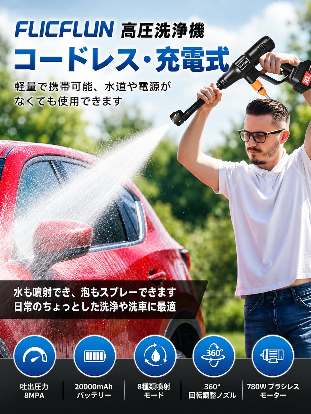 Amazon | 高圧洗浄機 コードレス 充電式 20000mah【新登場強化版