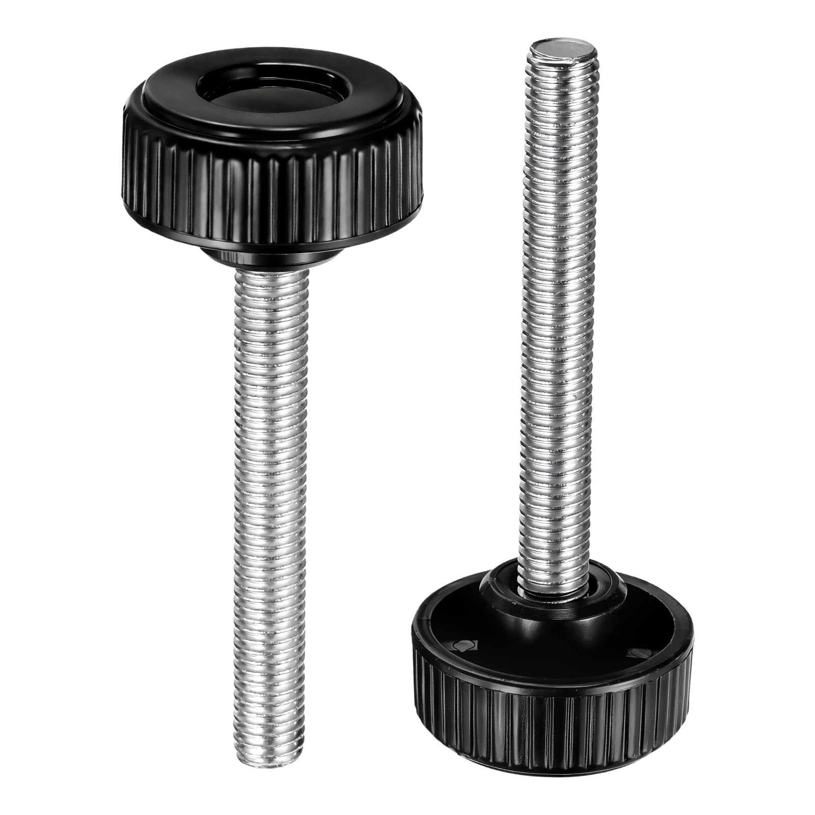 sourcing map 2pcs Knurled Clamping Knobs Thumb Screws M10 x 70mm Metric Male Thread 38mm Plastic Round Head Carbon Steel Stud Threaded Knob Thumbscrew Handle Hand Tightening Screw, Black
