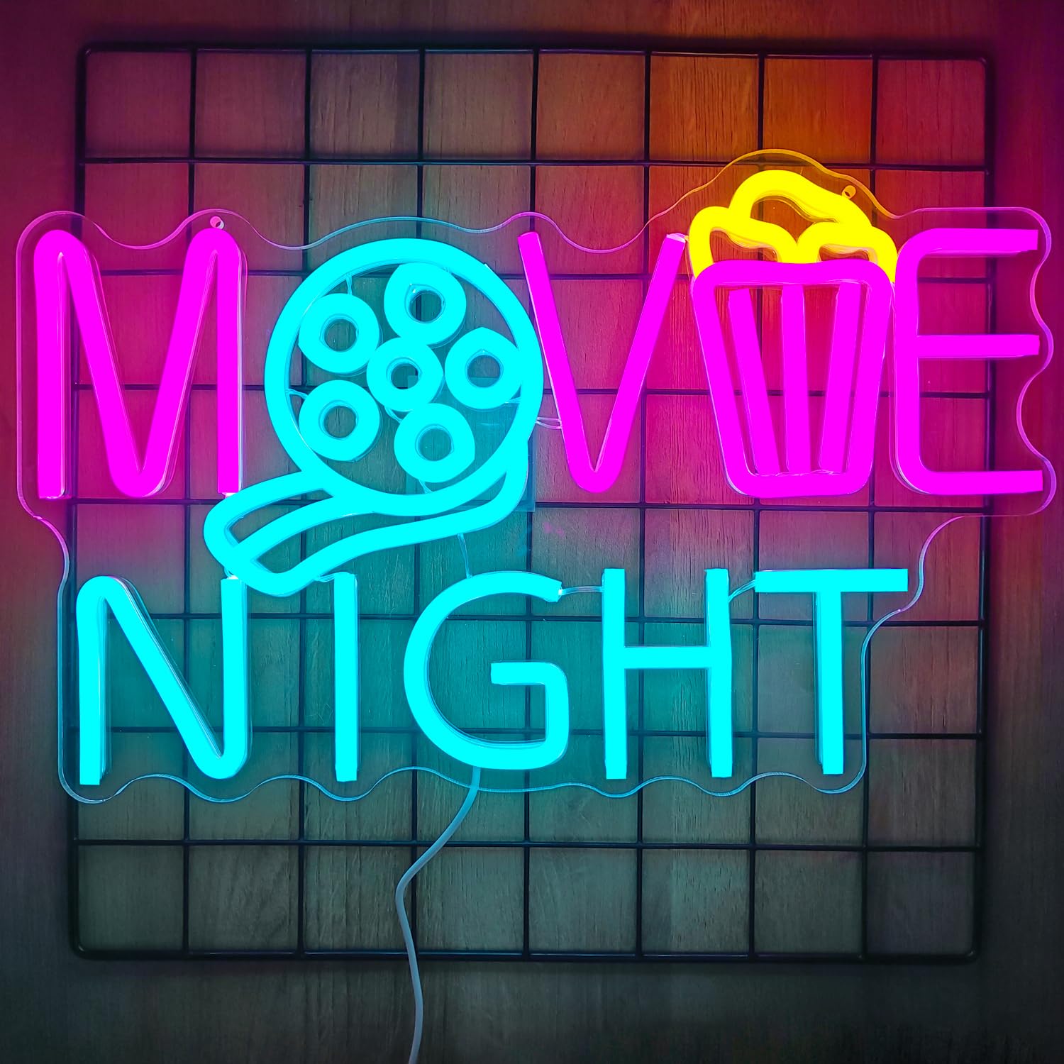Neonowy znak filmowy, kino, LED, możliwość przyciemniania, pudełko z papieru popcornowego, neonowy znak, do dekoracji ścian, świateł kinowych, pokoju filmowego, kina, na imprezę, prezent urodzinowy