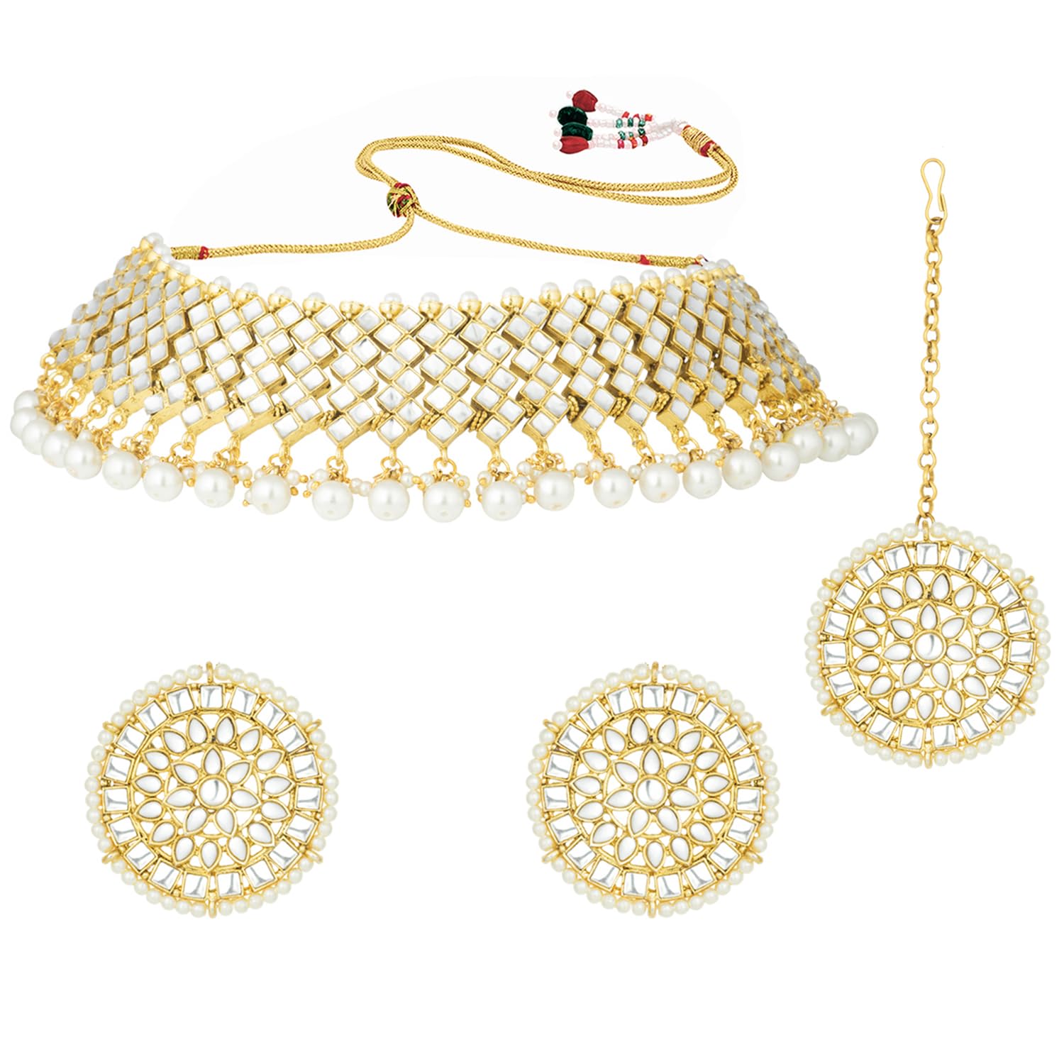 Peora 18K Gold Plated Indian Traditional Kundan Pearl Necklace Earrings with Maang Tikka Jewellery Set for Women & Girls (B07PF4C41G) Amazon Price History, Amazon Price Tracker