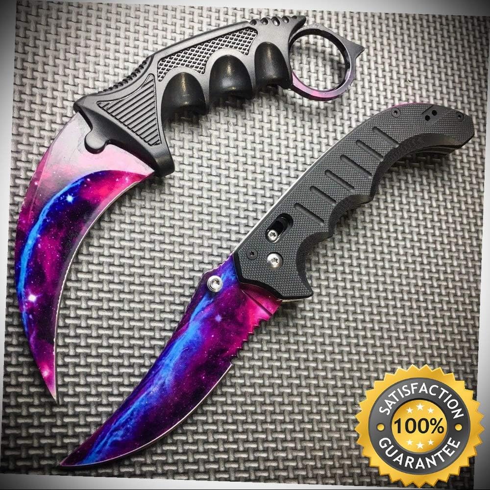 2PC Counter CSGO Strike FOLDING POCKET KNIFE Galaxy Blade with Karambit - Outdoor For Camping Hunting