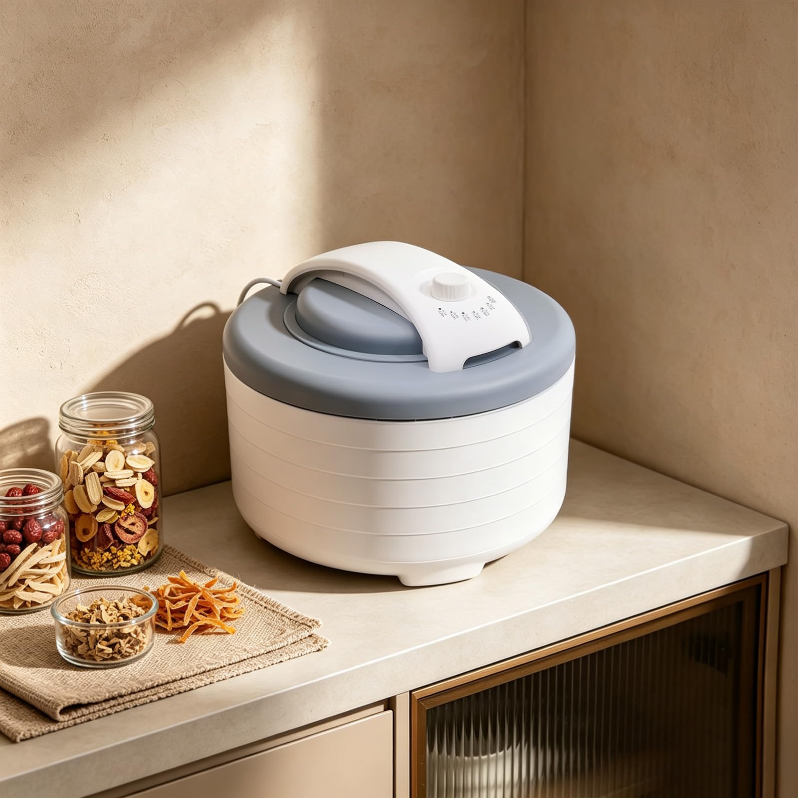 Deshidratador portátil de 450 W, secadora de alimentos con función de recirculación, control de temperatura 35-71 °C, 5 bandejas apilables, sin BPA, para frutas, verduras, hierbas, carne y pescado, 34