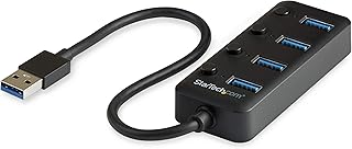 StarTech.com 4 Port USB 3.0 Hub - USB-A to 4x USB 3.0 Type-A with Individual On/Off Port Switches - SuperSpeed 5Gbps USB 3.1/3.2 Gen 1 - USB Bus Powered - Portable - 9.8" Attached Cable (HB30A4AIB)