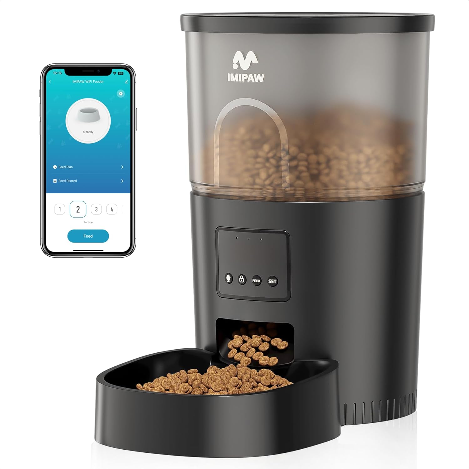IMIPAW Automatic Cat Food Dispenser, WiFi Cat Feeder with APP Control