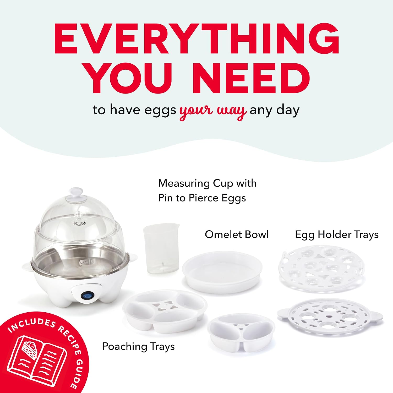 Dash Deluxe Egg Cooker - Boiler, Poacher & Steamer - Includes Measuring & Recipe Guide - Dishwasher Safe - BPA Free - Holds 12 Eggs, White
