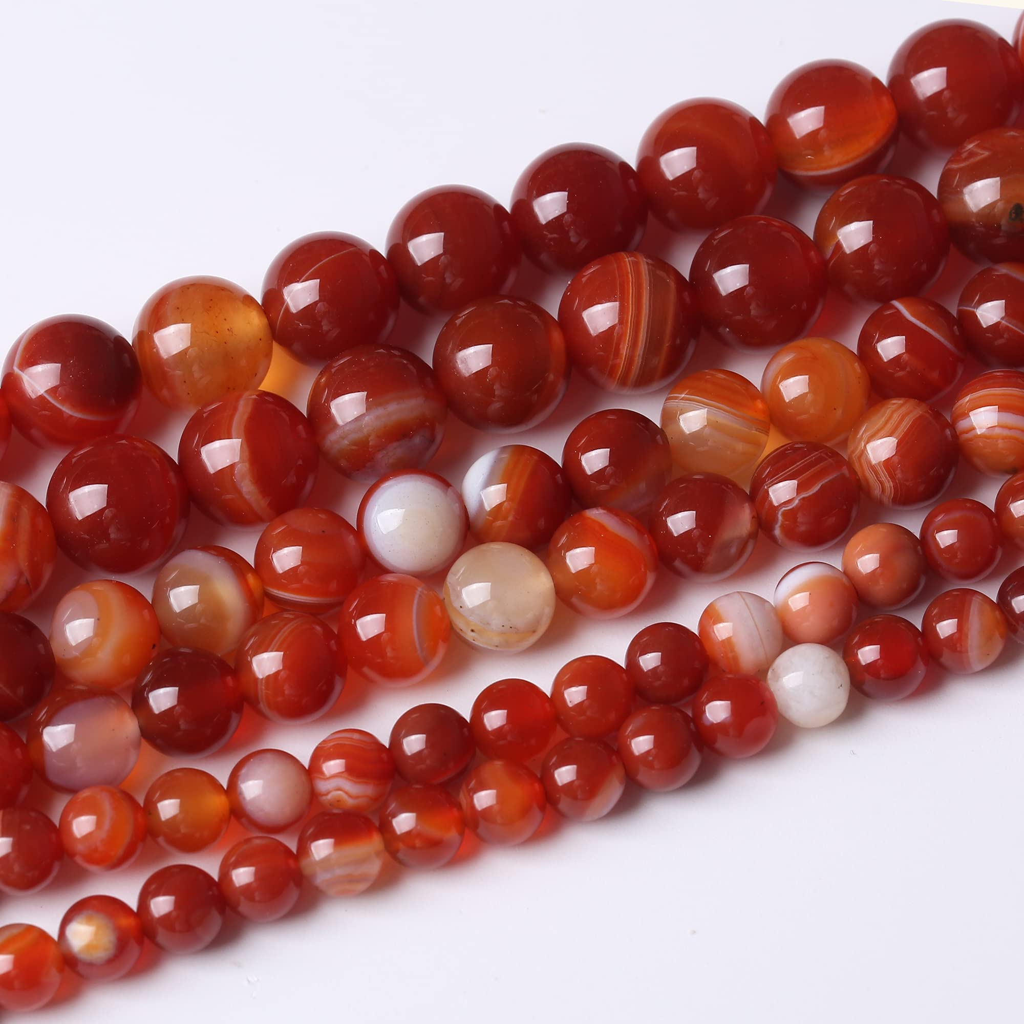 8MM Red Carnelian Stripe Agate Round Loose Beads Natural Gem Beads Crystal Energy Stone Beads for Jewelry Making DIY Bracelet Necklace