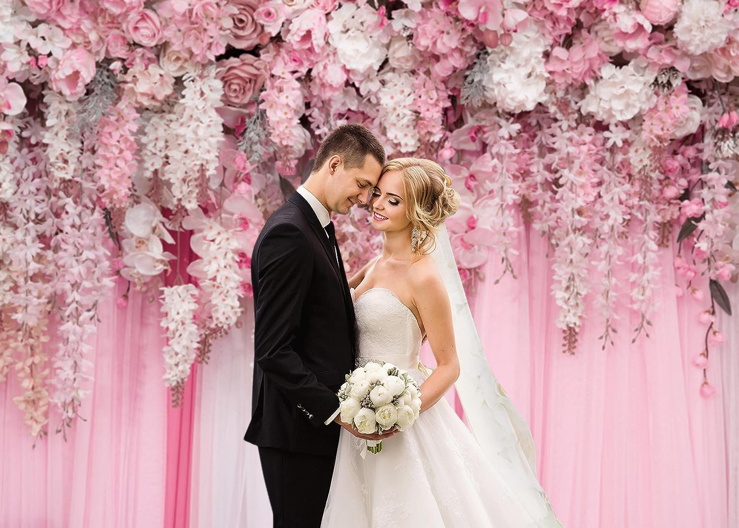 3x2.4m Toile de Fond Mur de Fleurs Rose Rideau Photographie Florale Fond Filles Rose Douche Nuptiale Mariage Anniversaire Fleurs Bébé Fille Bébé Shower Décorations Bannière Photo Booth Props