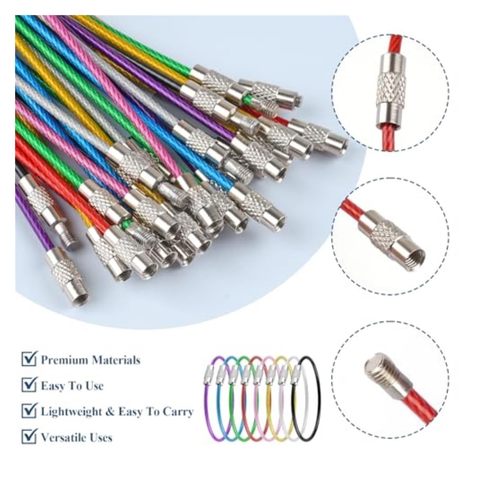 Draht-Schlüsselanhänger-Kabel, 100 Stück, Edelstahl-Schlüsselanhänger, Gepäckanhänger, Schlaufen für Schlüsselanhänger für Reisegepäckanhänger