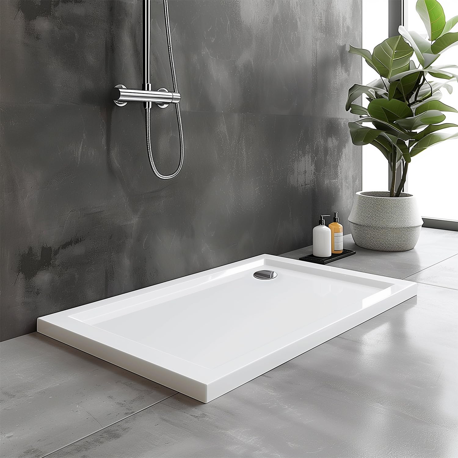 Go Bathrooms Shower Tray 1800 x 700mm White Rectangle Shower Tray 40mm Low Profile Enclosure Stone Resin Acrylic Capped Cubicle Tray