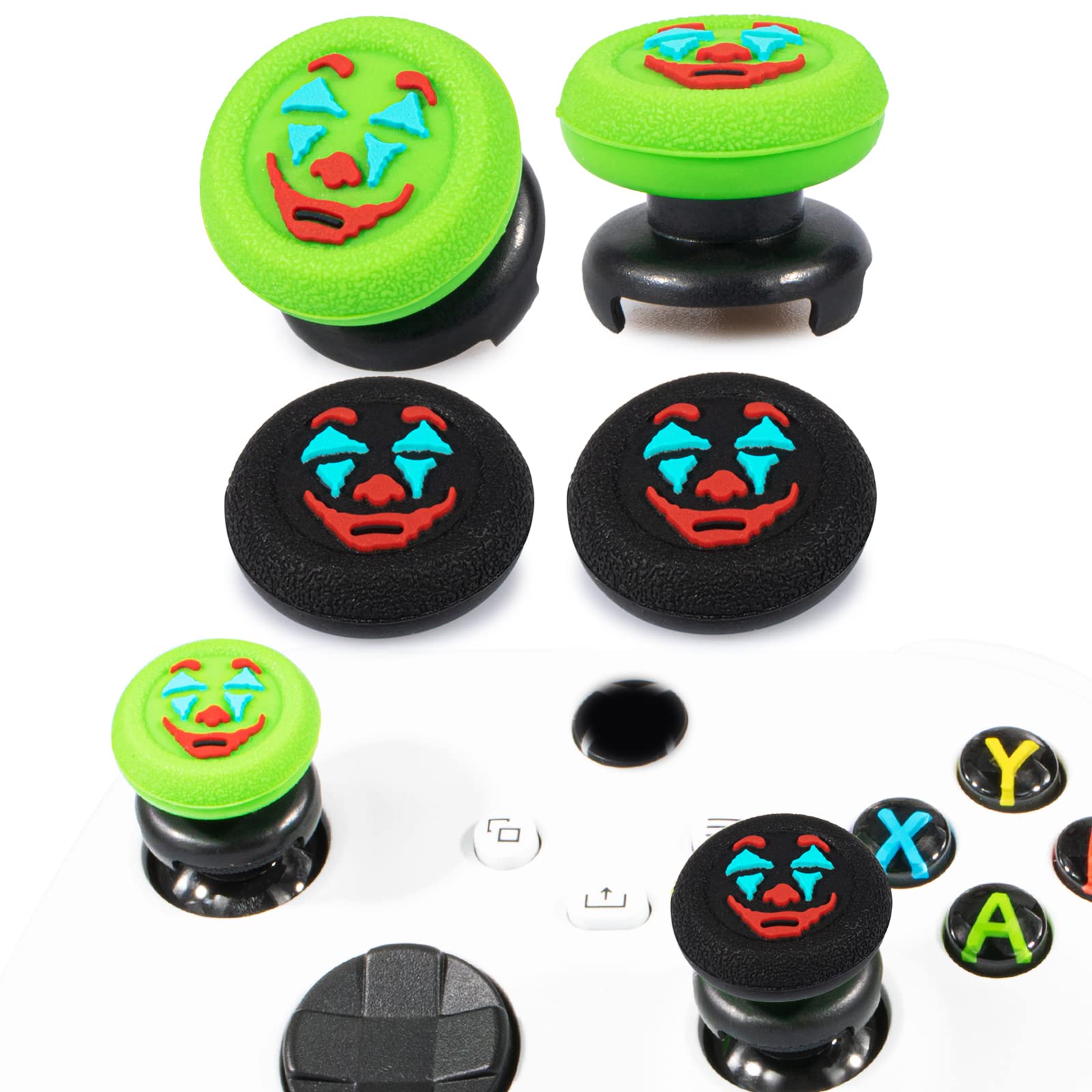 FPS Thumbstick Grip Agarres Pulgar Extensor x 2 Y Silicona Apretón Cubrir Grip x 4 para Xbox Series X/S & Xbox One Mando (Joker Verde Negro)