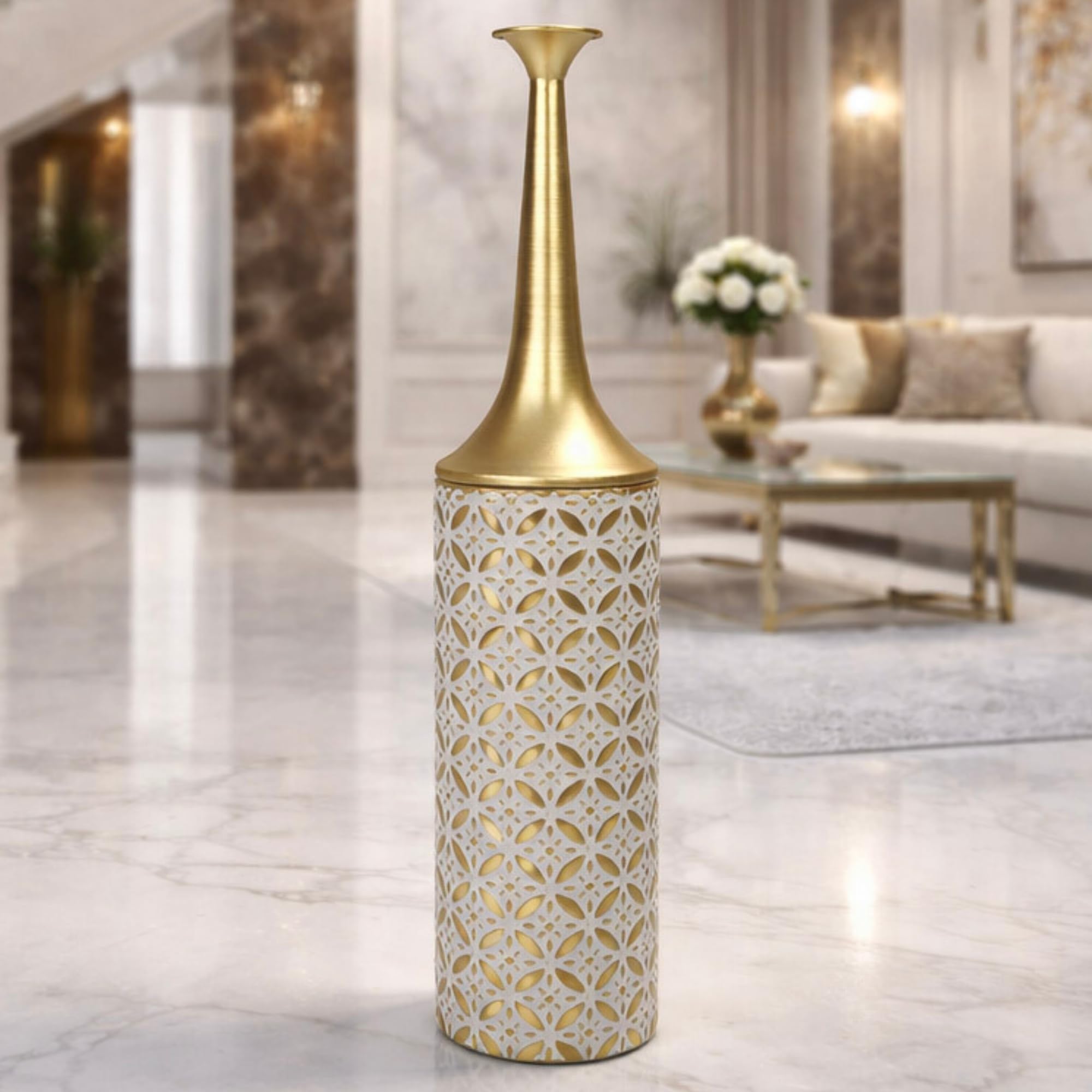 Leewadee Gran Jarrón de Suelo 65 cm Metal para Pampa & Flores Secas | Jarrón Deco para el Salón, ideal para Pampa & ramas. Irrompible, sin astillas, moderno & industrial
