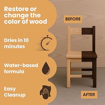 Furniture Clinic Wood Stain, Water-Based & Fast Drying, Warm Graphite