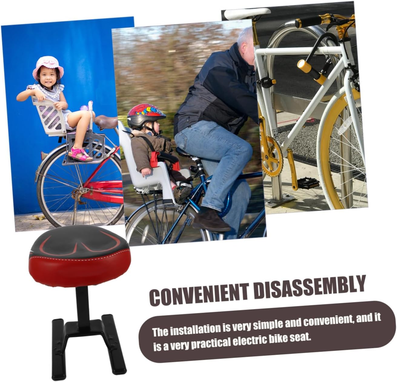 Didiseaon Electric Scooter Seat Front Mount with Rack, Bike Seat Attachment, Black Sturdy Frame, Universal Fit on Electric Bikes and Scooters Random Color