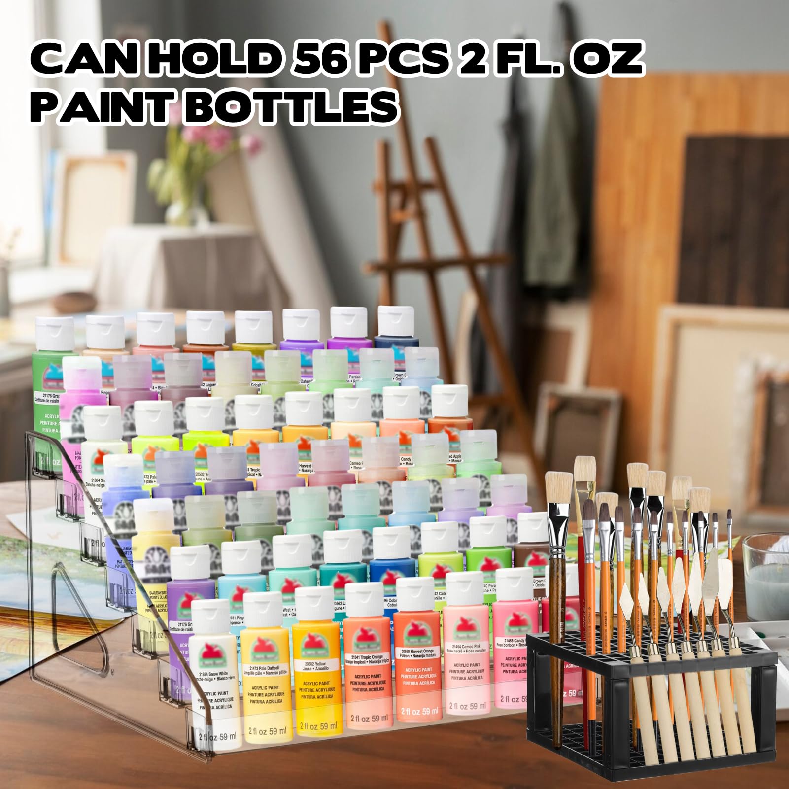 YEXEXINM 2 organizadores de pintura transparente con soporte para pinceles, organizador de pintura acrílica de 7 capas, estante de almacenamiento de pintura, estante organizador de pintura para