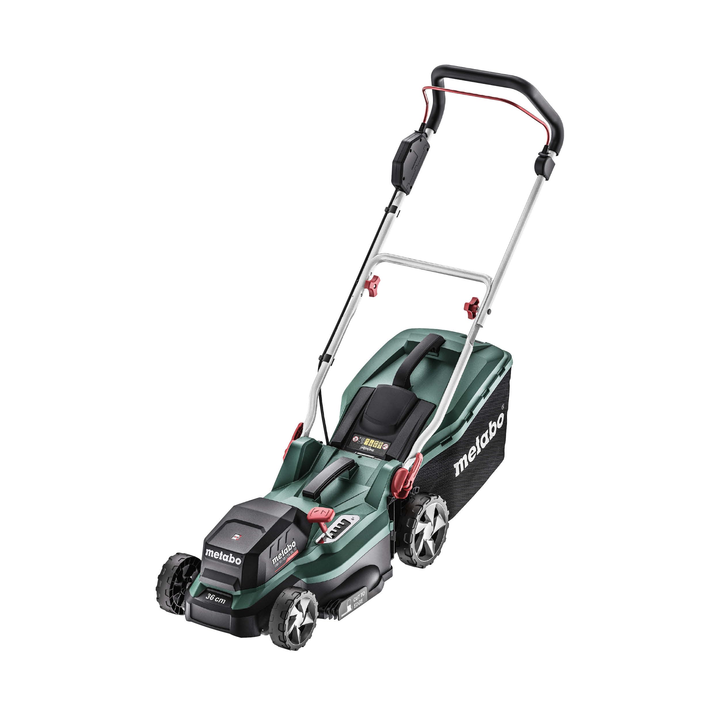 metabo Akku-Rasenmäher RM 36-18 LTX BL 36, Mulchmäher für Garten & Rasen | Elektrischer Rasenschneider ohne Akku und Ladegerät, kompakter Mäher für 350 m², 5-Stufen Schnitthöhe, inkl. Fangsack