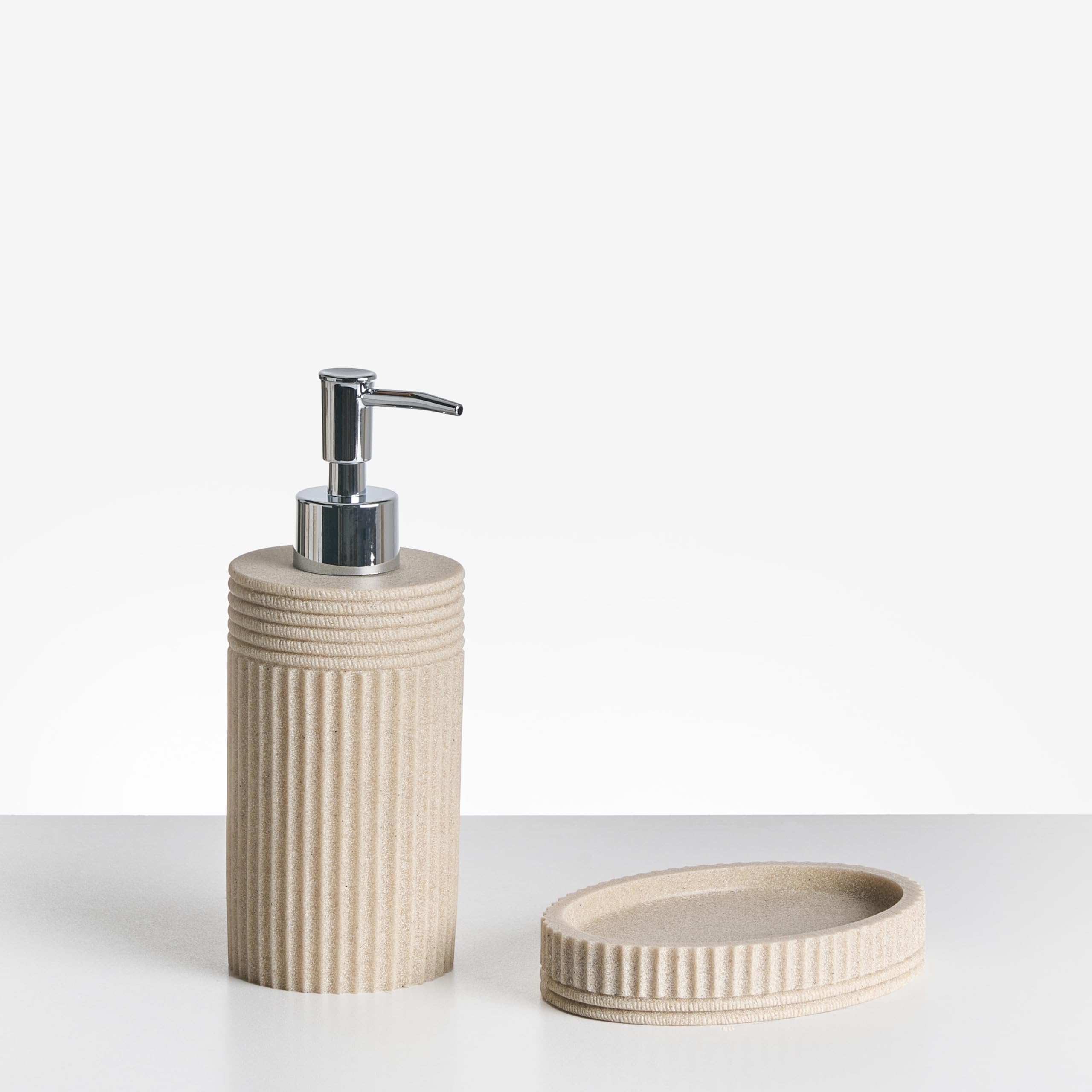 Badaccessoires Set 5-teilig Kunstharz Hellbeige Seiloptik Badausstattung Chancay