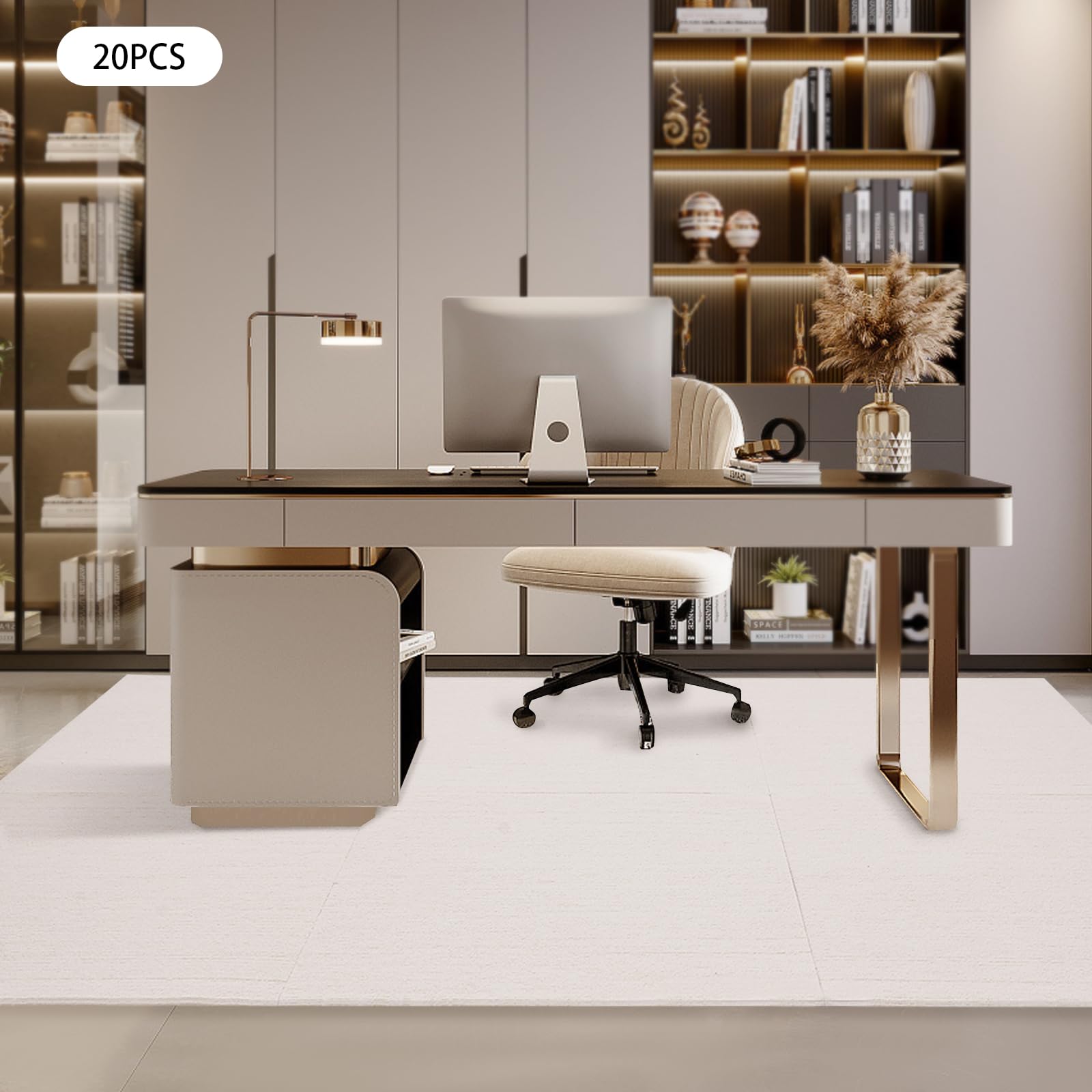 20 Stück Teppichfliesen Selbstliegend, 50.8 * 50.8cm Quadratischer Teppich mit TPR-Material für Restaurants Familienzimmer Büros Hotels Dicke 3.5mm Beige