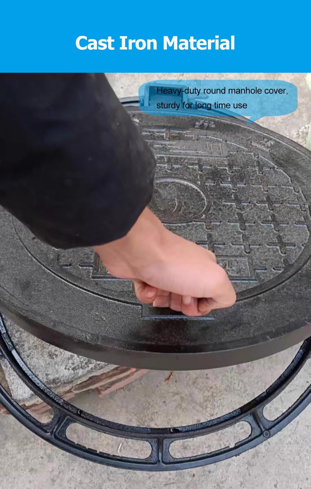 DYUNCZ Couvercle De Regard Rond En Fonte, Plaque Egout Avec Base, Plaque D' égout, Couvercle De Bassin D'eaux Usées Antidérapant, Pour Allée, Béton, Cour(12