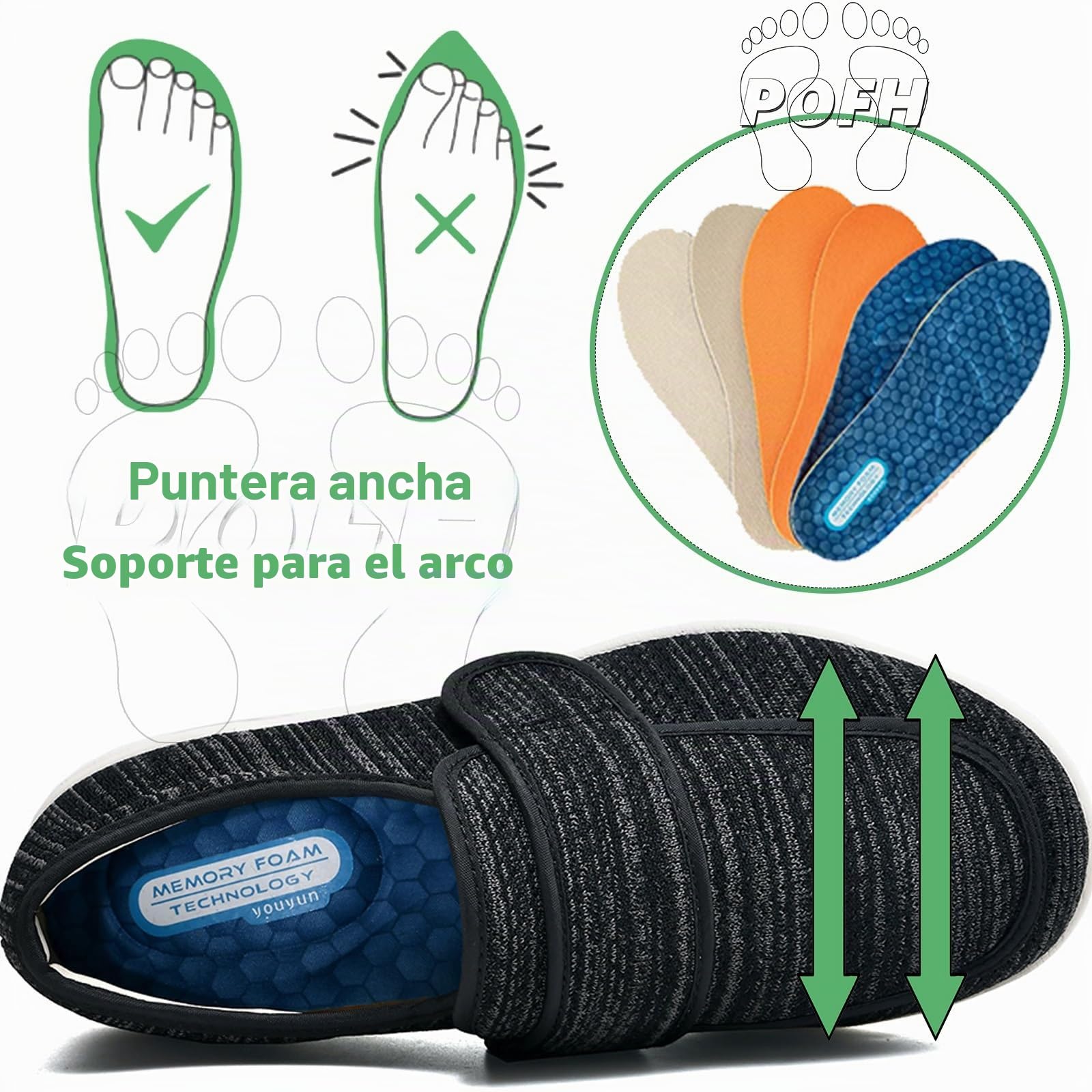 Zapatos Pies Anchos, Zapatillas Mujer Ortopedica Zapatos Juanetes Mujer Zapatos Mujer Ancho Especial Verano Zapato De Salud Cómodo (Color : Black, Size : 37 EU)