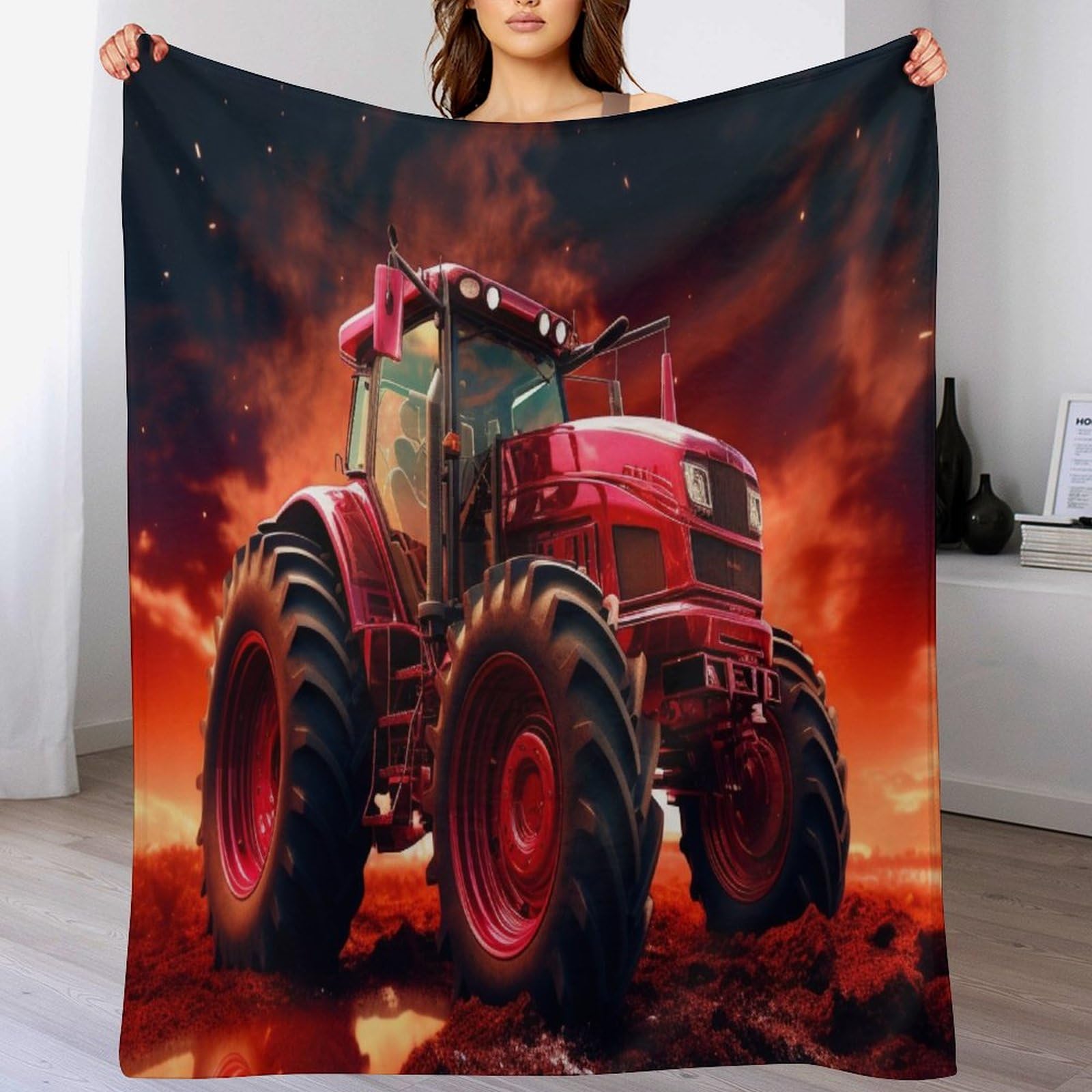 Couverture polaire tracteur 130x150 cm en flanelle douce pour lit et canapé