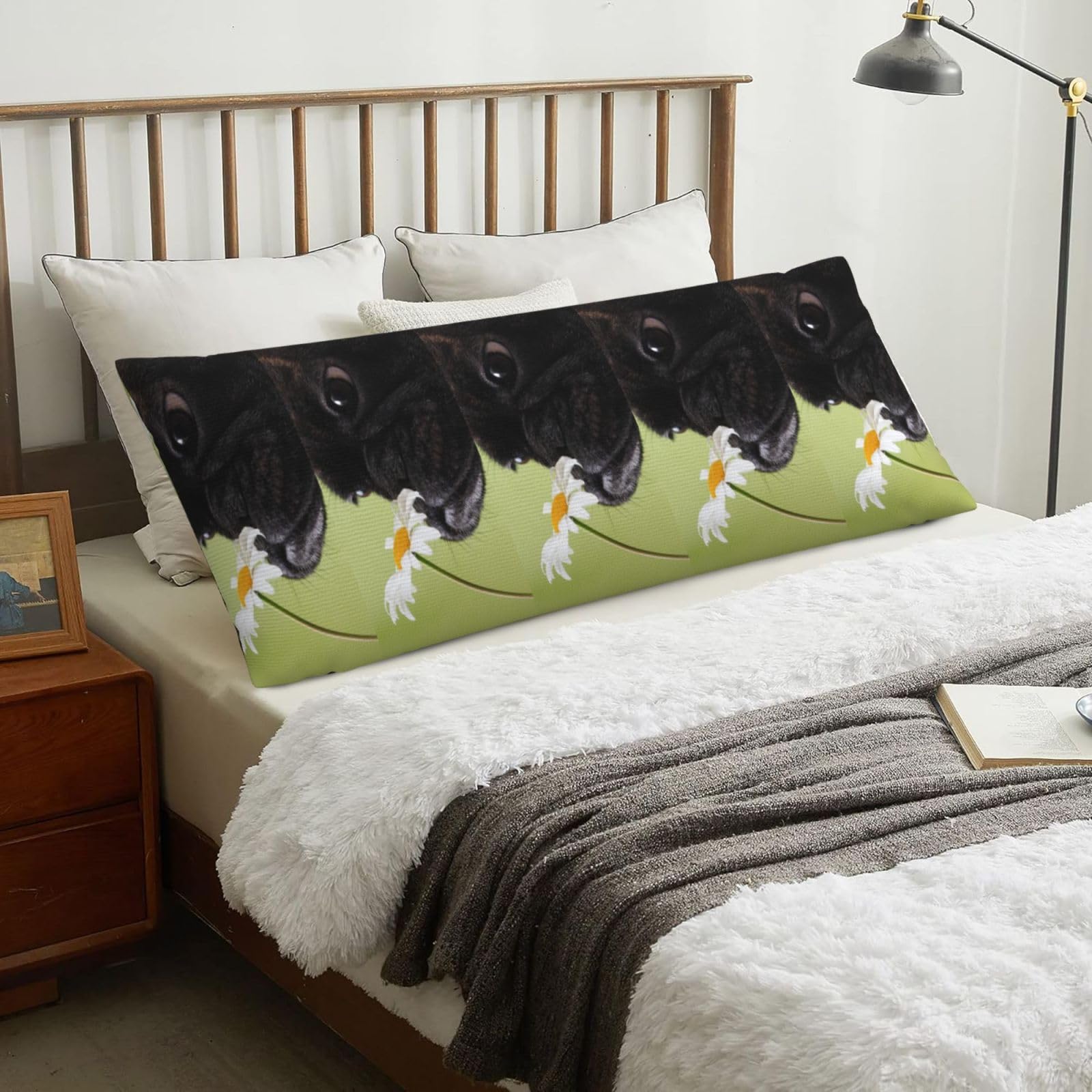 Dog Pattern Pug Floral Pattern, Body Pillow Cover with Zipper,Long Body Pillowcase 20 x 60 in
