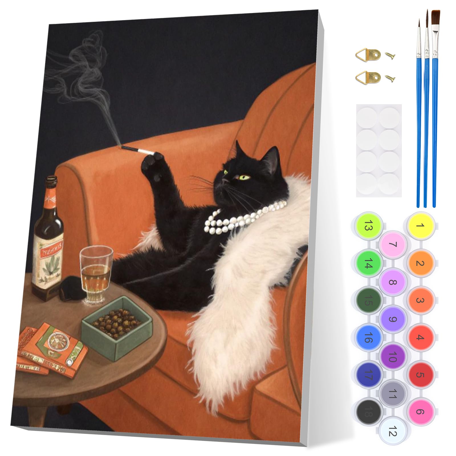EOBROMD Black Cat Paint by Numbers for Adults with Frame, Elegant Cat Paint by Numbers Kits, Acrylic Easy Painting by Numbers for Gift Home Wall Decor 8x12in โ image 1