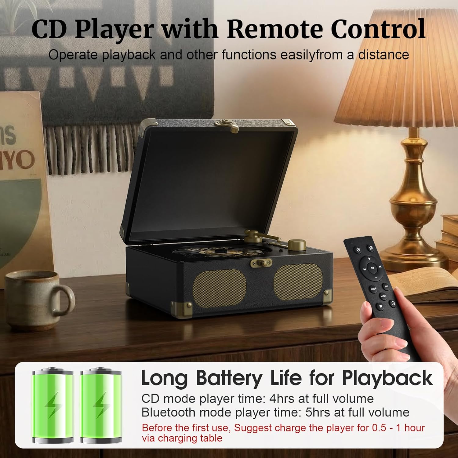 RetroAudio CD Player with Speakers Retro Portable CD Players for Home Music Player with Remote Control, V5.4 Bluetooth in&Out Desktop Suitcase CD Player with AUX in, Headphone Jack, USB Playback