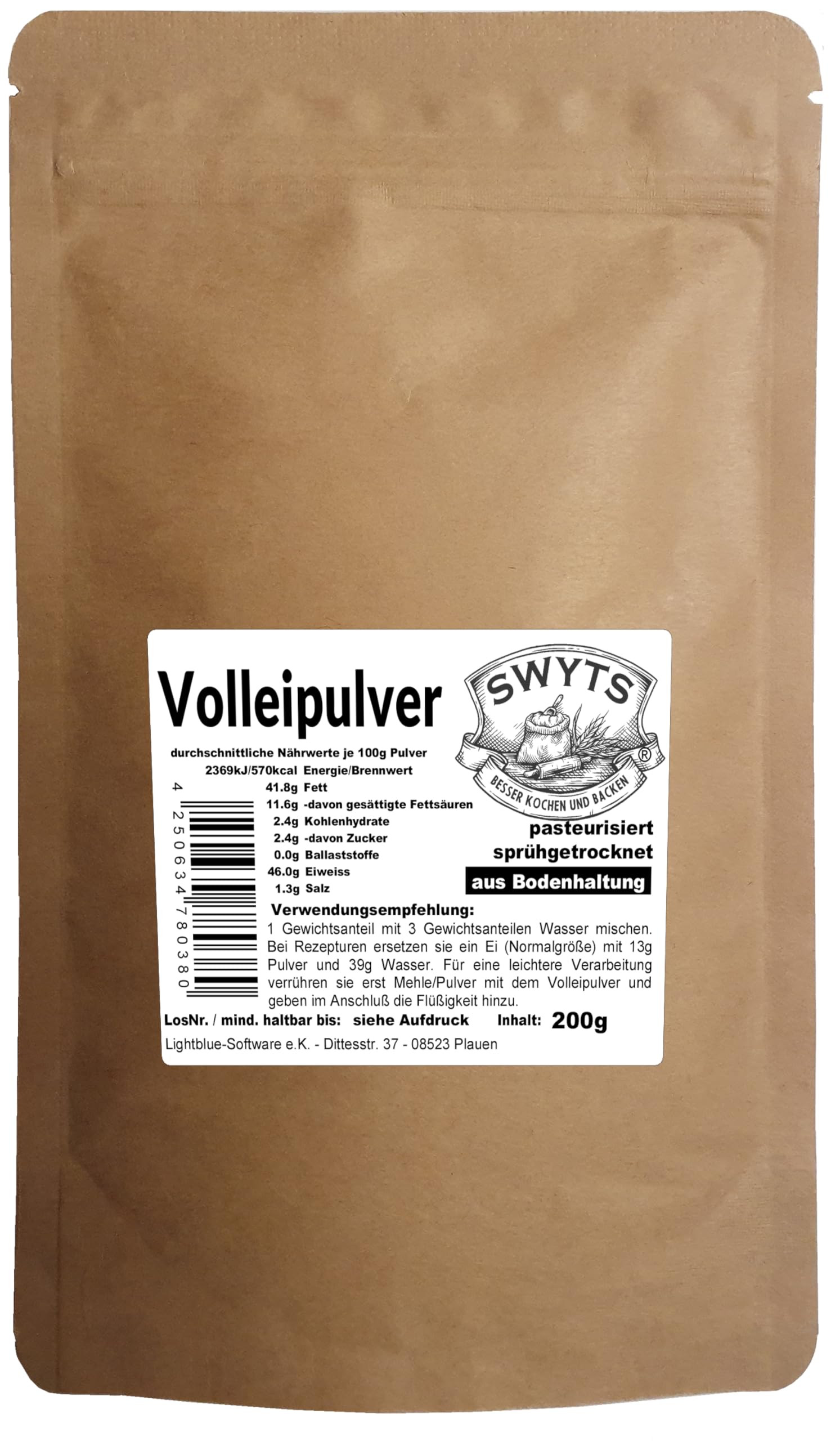 Volleipulver - sprühgetrocknet, pasteurisiert, aus Bodenhaltung aus Vollei (200g)