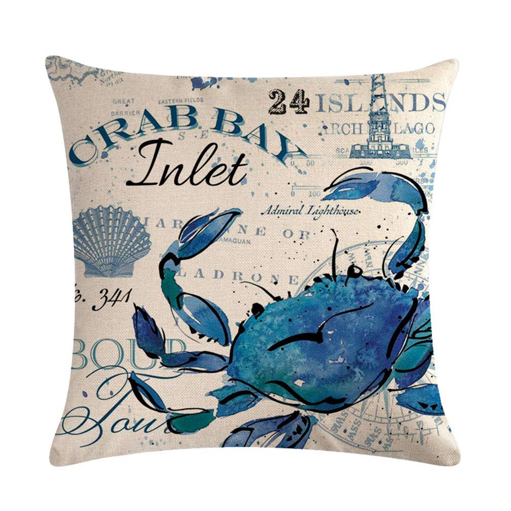 7COLORROOM 4pack Ocean Theme Throw Pillow Covers 18”×18” Sea Animals Pillowcases Cushion Covers Starfish-Seahorse-Octopus-Crab (Beach-3) 1
