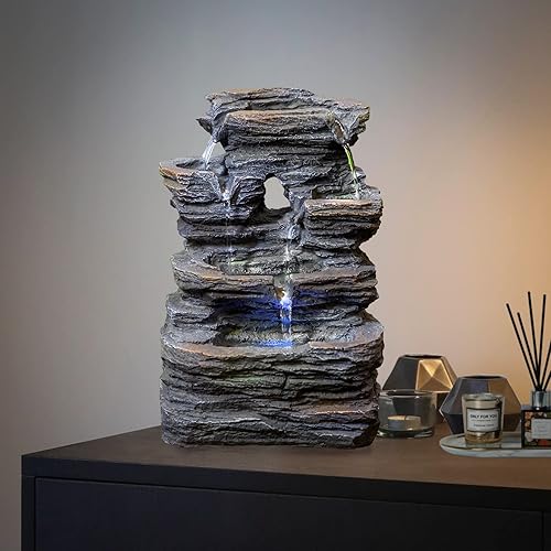Vista 58 de Ferrisland Tabletop Water Fountain, Zen Meditation Indoor Waterfall Fountain, Heart Shape Decoration with LED Light for Home Office Bedroom